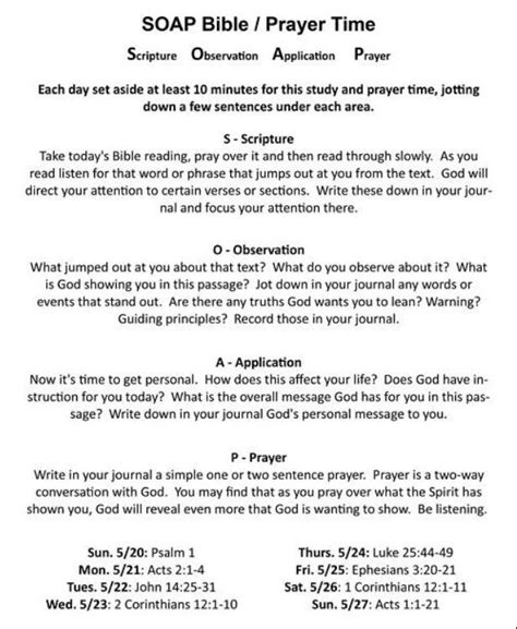 Soap Scripture Observation Application Prayer Guide