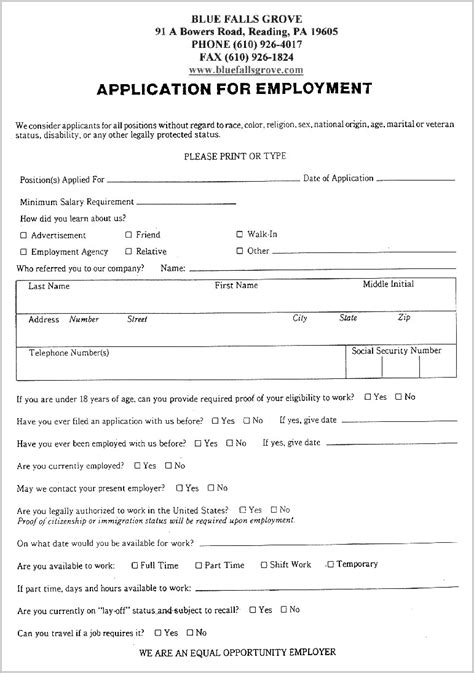 Spanish Employment Application Template Example