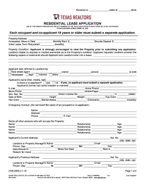 Tar Lease Application Fillable Form Download Now