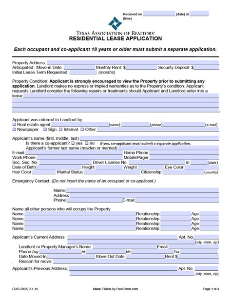 Texas Rental Application Form Pdf Download