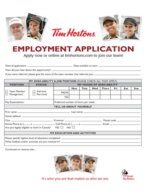 Tim Hortons Employment Application Form