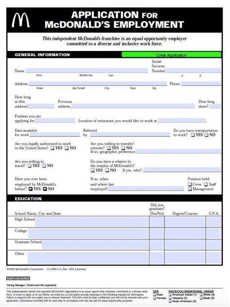 Wendys Job Application Form Printable Version Available