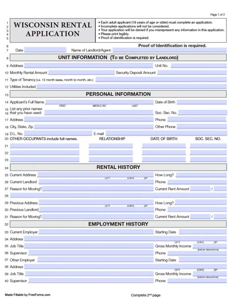 Wisconsin Rental Application Form Guide For Tenants